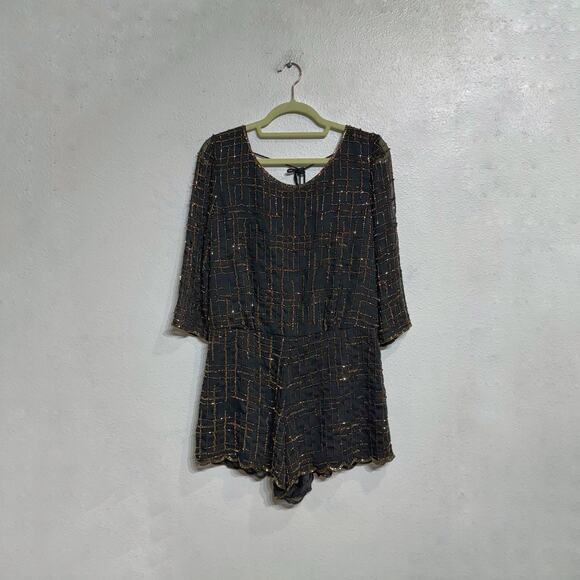 Raga Black Beaded Midnight Kiss Open Back Romper Sz M - Picture 2 of 11